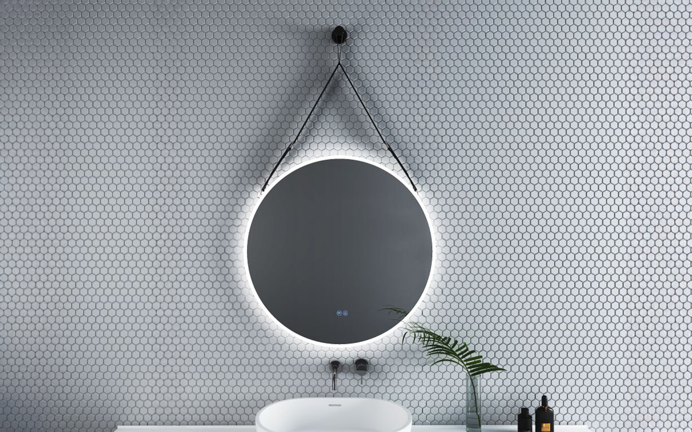 1909BLACK Огледало за бања со LED осветлување, 80/80 см  1
