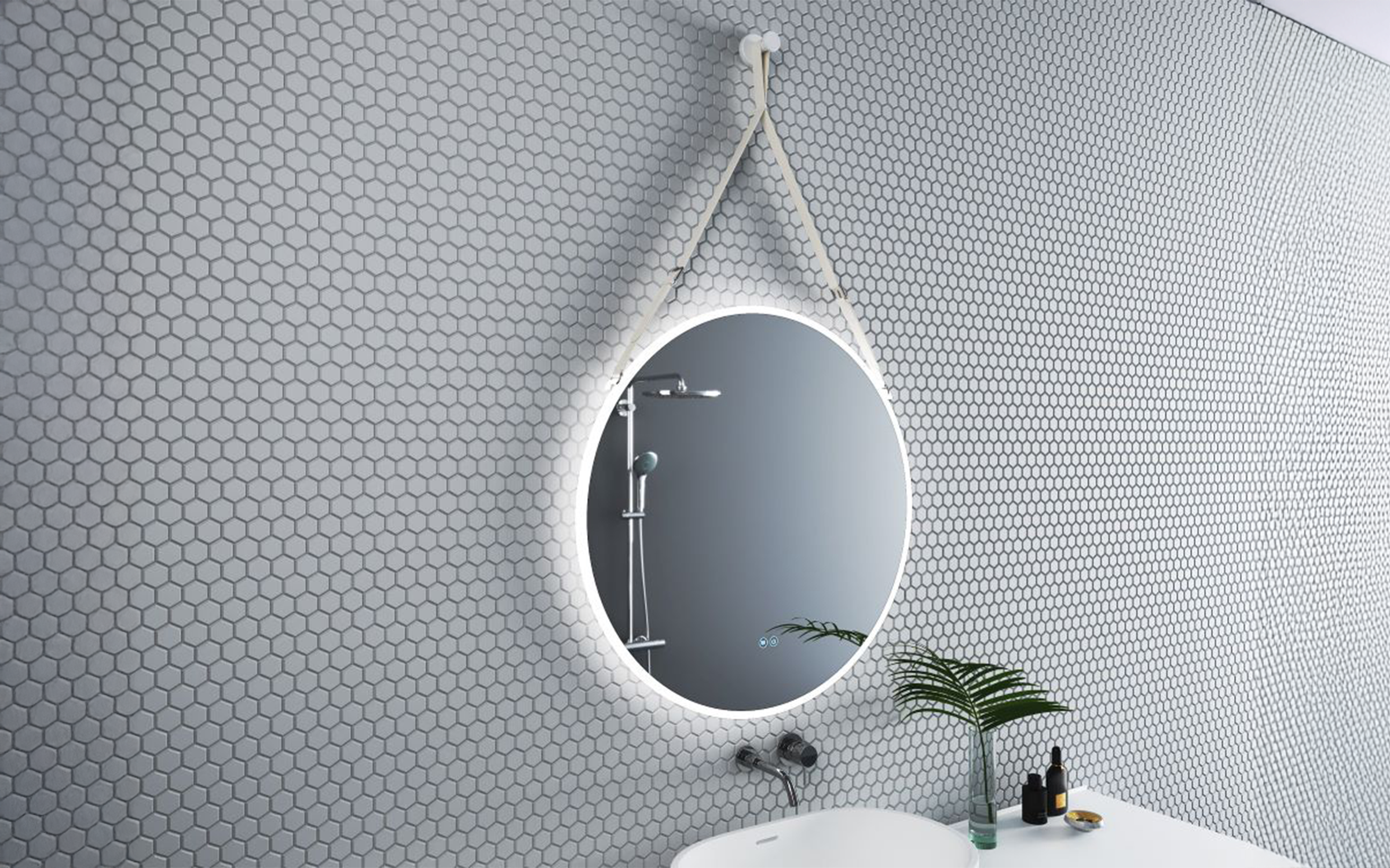 1909WHITE Огледало за бања со LED осветлување, 80/80 см  2