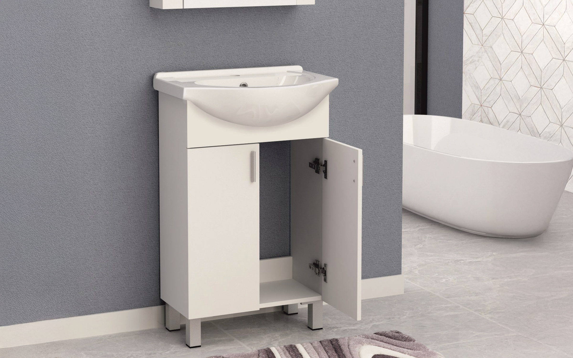 PVC шкаф за бања со мијалник ICP5535 + 4255, бела  3