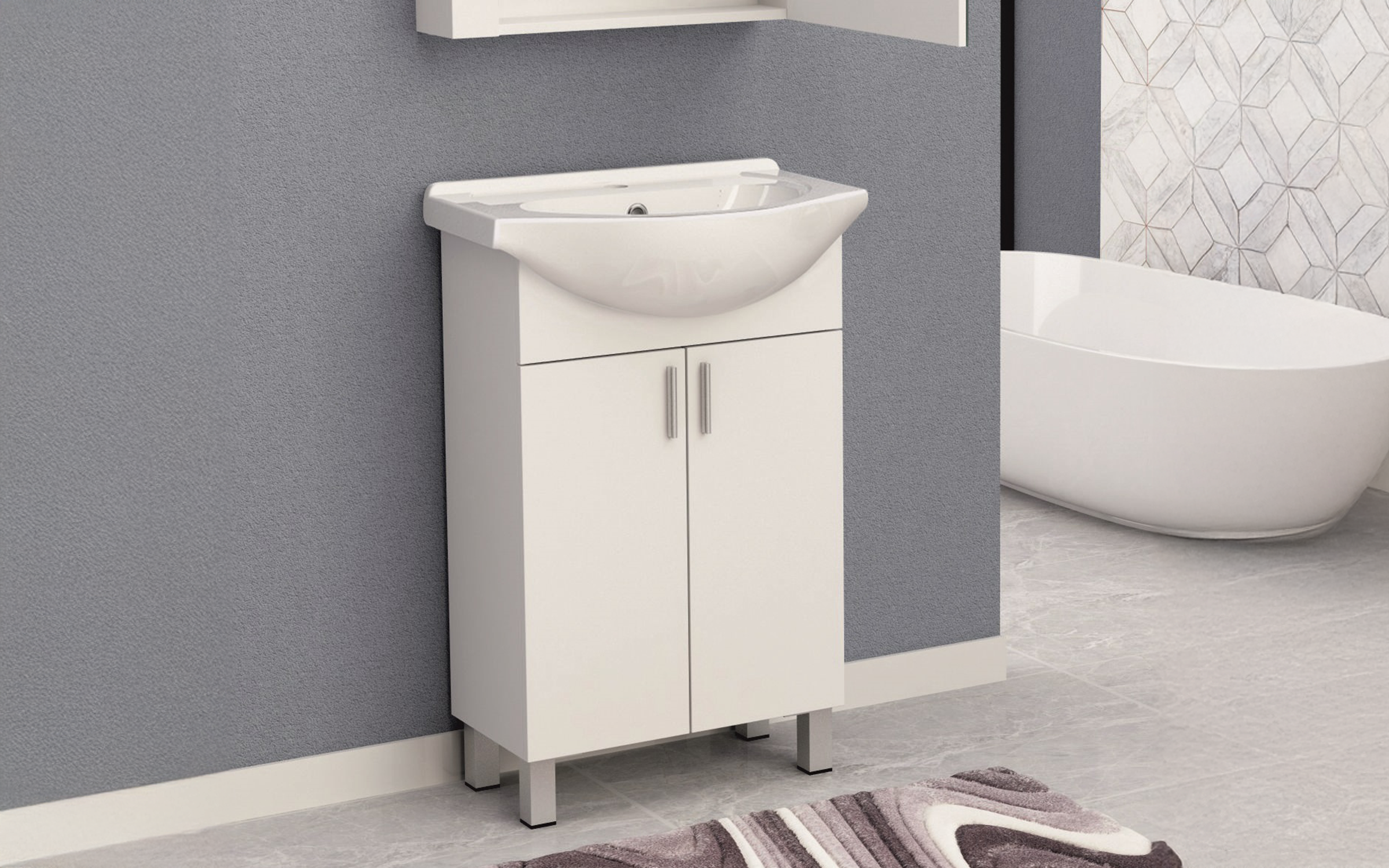 PVC шкаф за бања со мијалник ICP5535 + 4255, бела  2