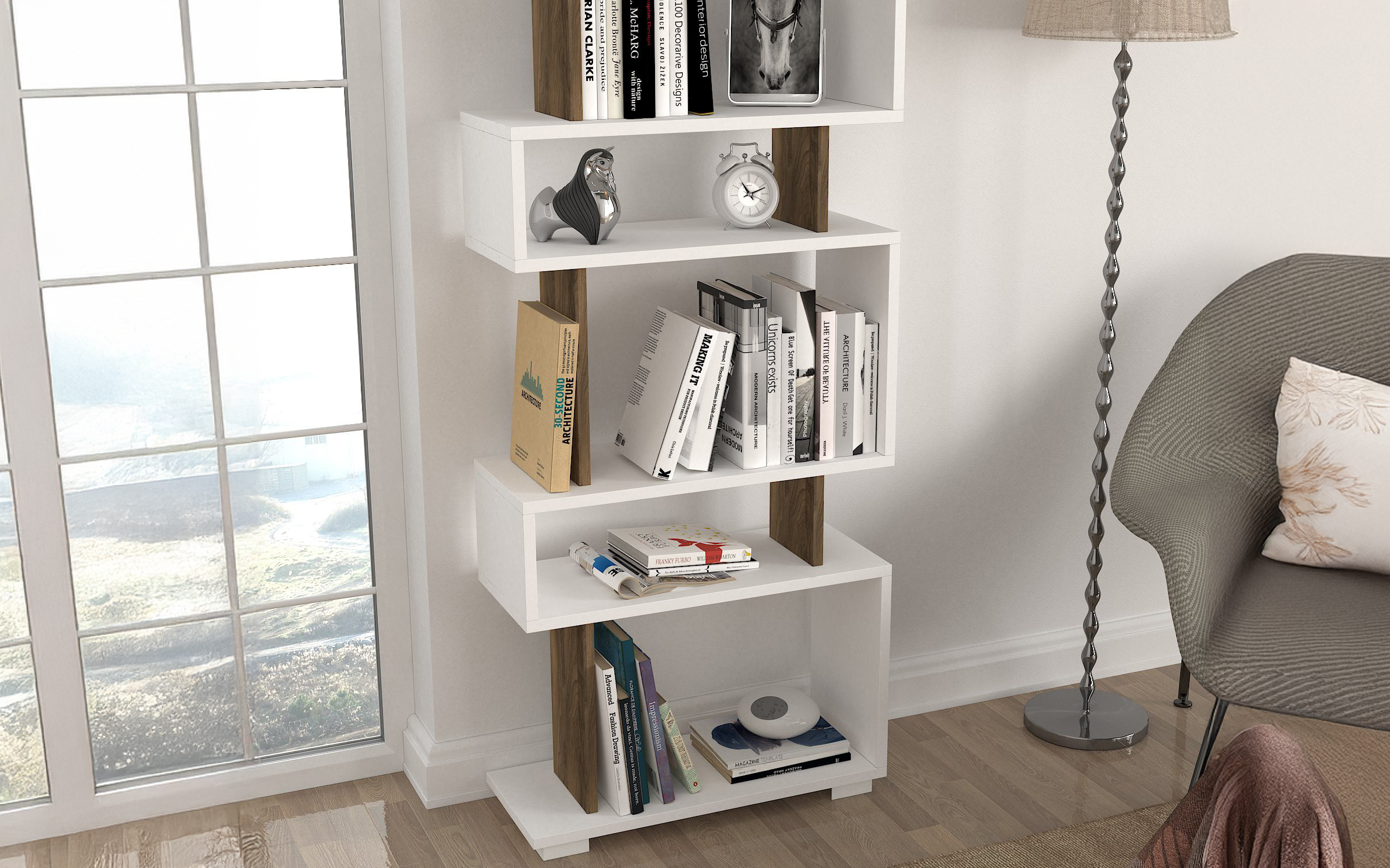 Полица Велина, бела+орех  4