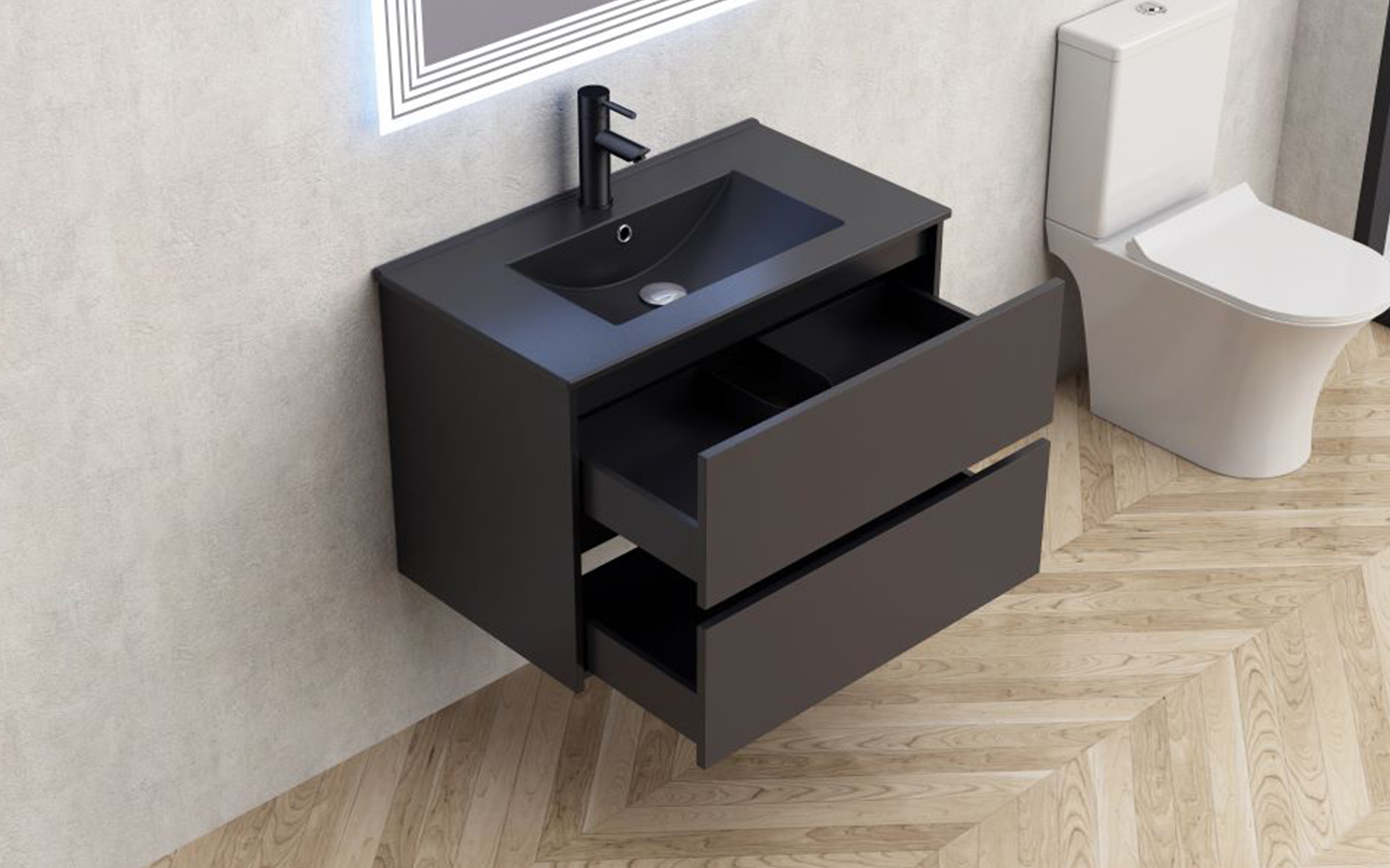 PVC шкаф за бања со мијалник  ICP7955MB Блејк, црн мат  3