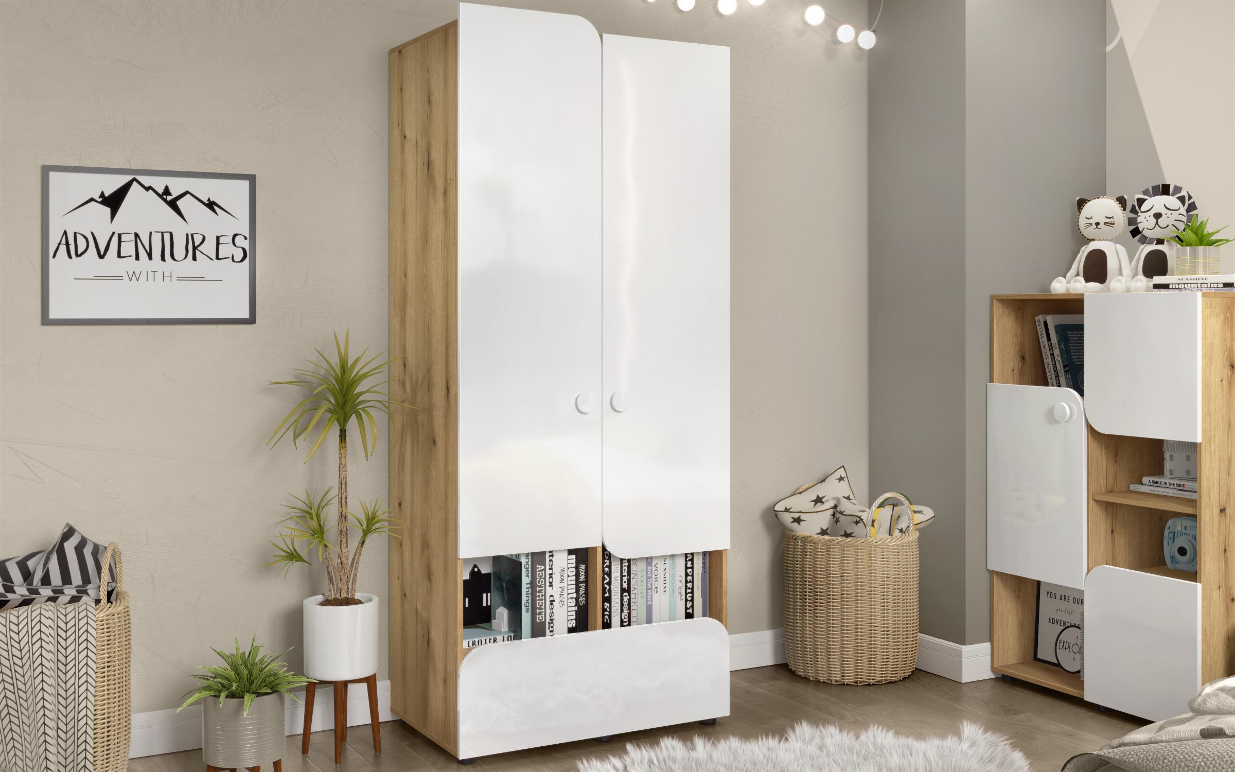 Комплет за детска соба 90/200 Ира, даб евок + бел сјај  5