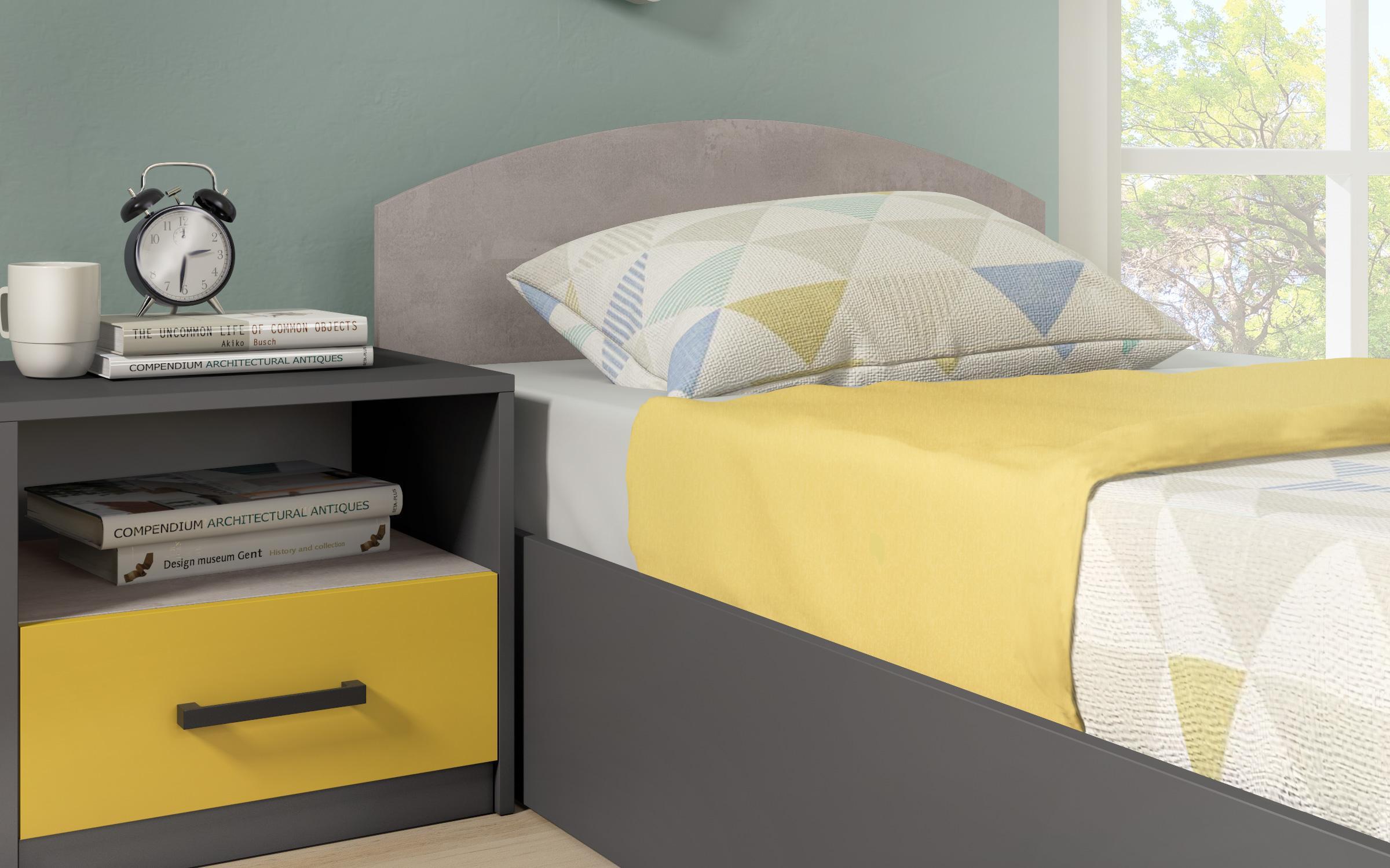 Комплет мебел за детска соба Калиана за душек 90/200, Антрацит мат + бетон + жолта  5