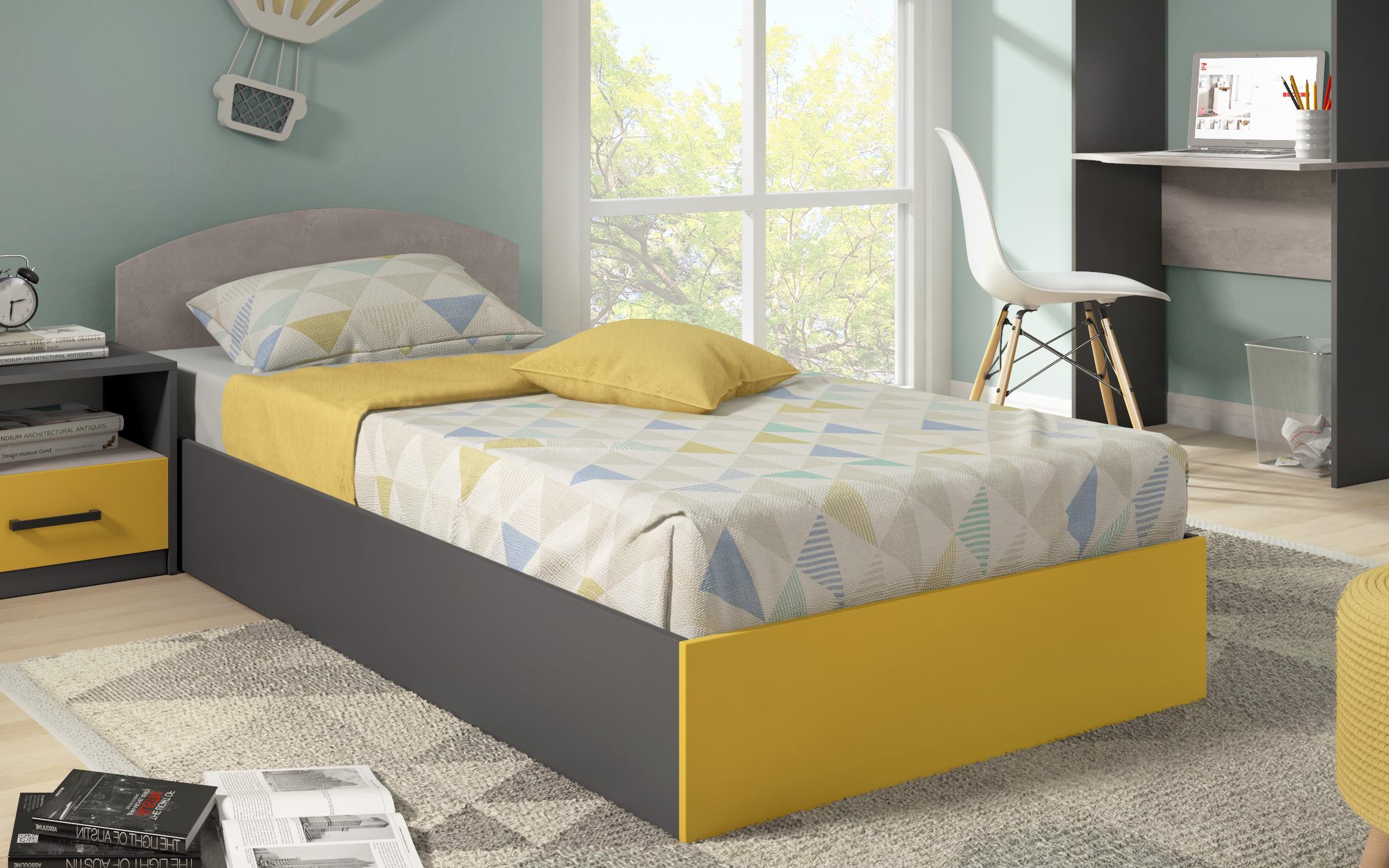 Комплет мебел за детска соба Калиана за душек 90/200, Антрацит мат + бетон + жолта  3