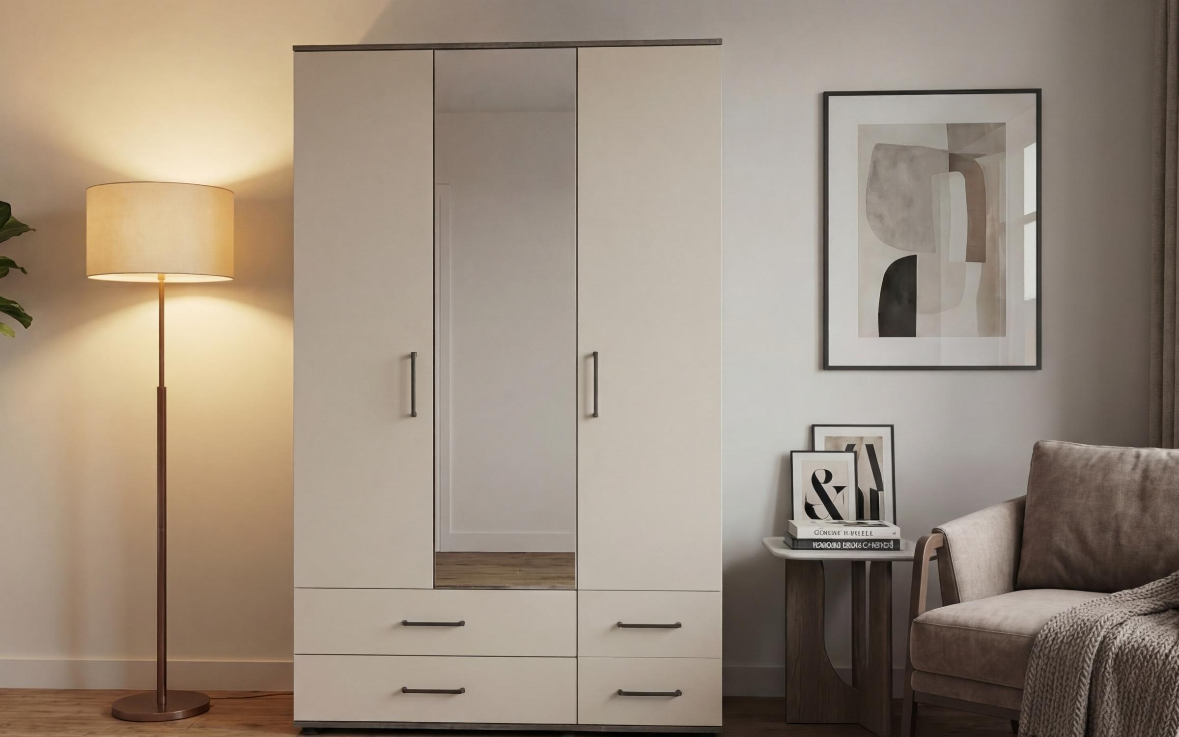 Плакар трикрилен со фиоки и огледало Ерон S, кашмир + даб антрацит  3