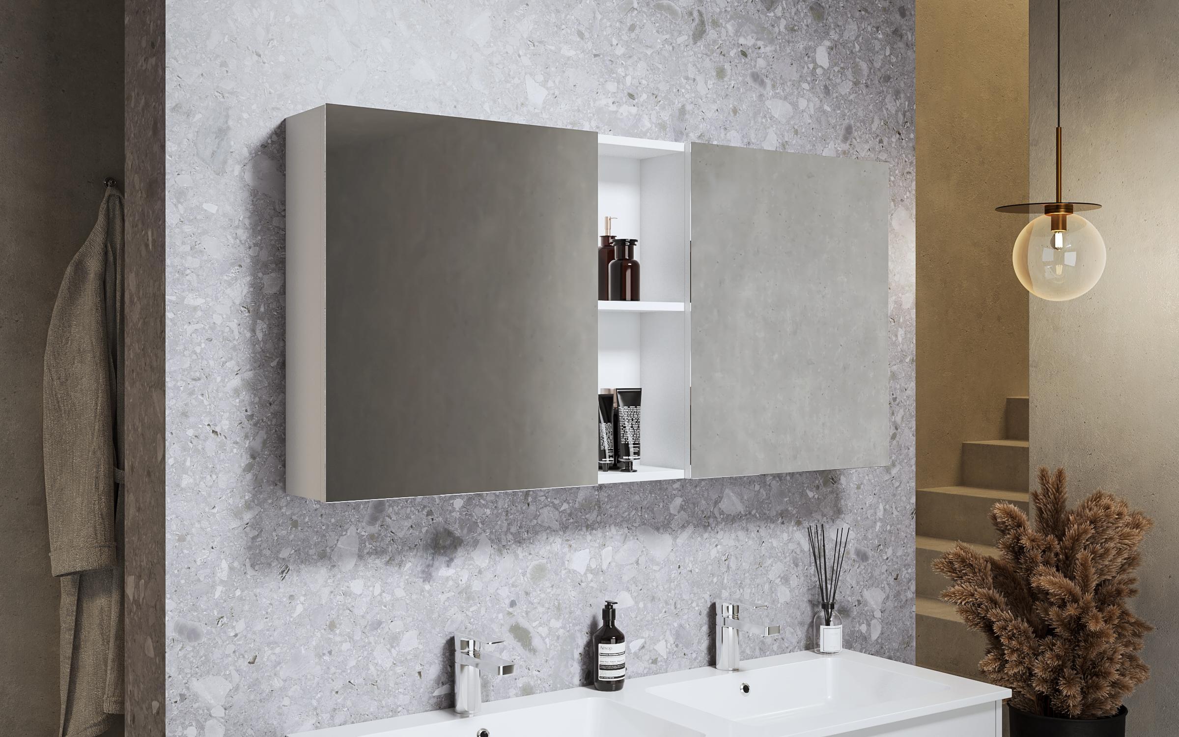 PVC шкаф за бања со огледало, бел  1