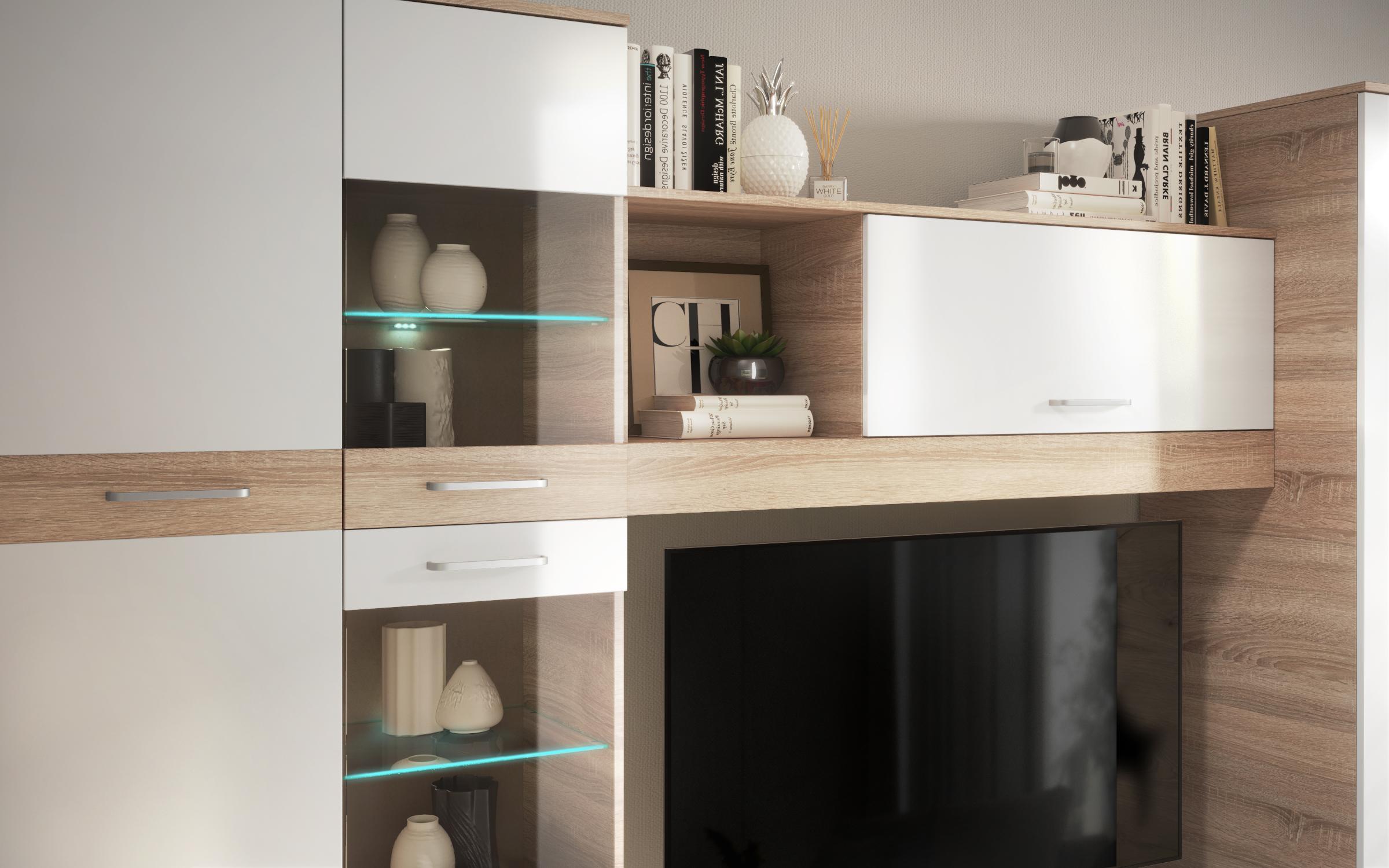 Секција + LED осветлување Капри, даб сонома + бел сјај  5
