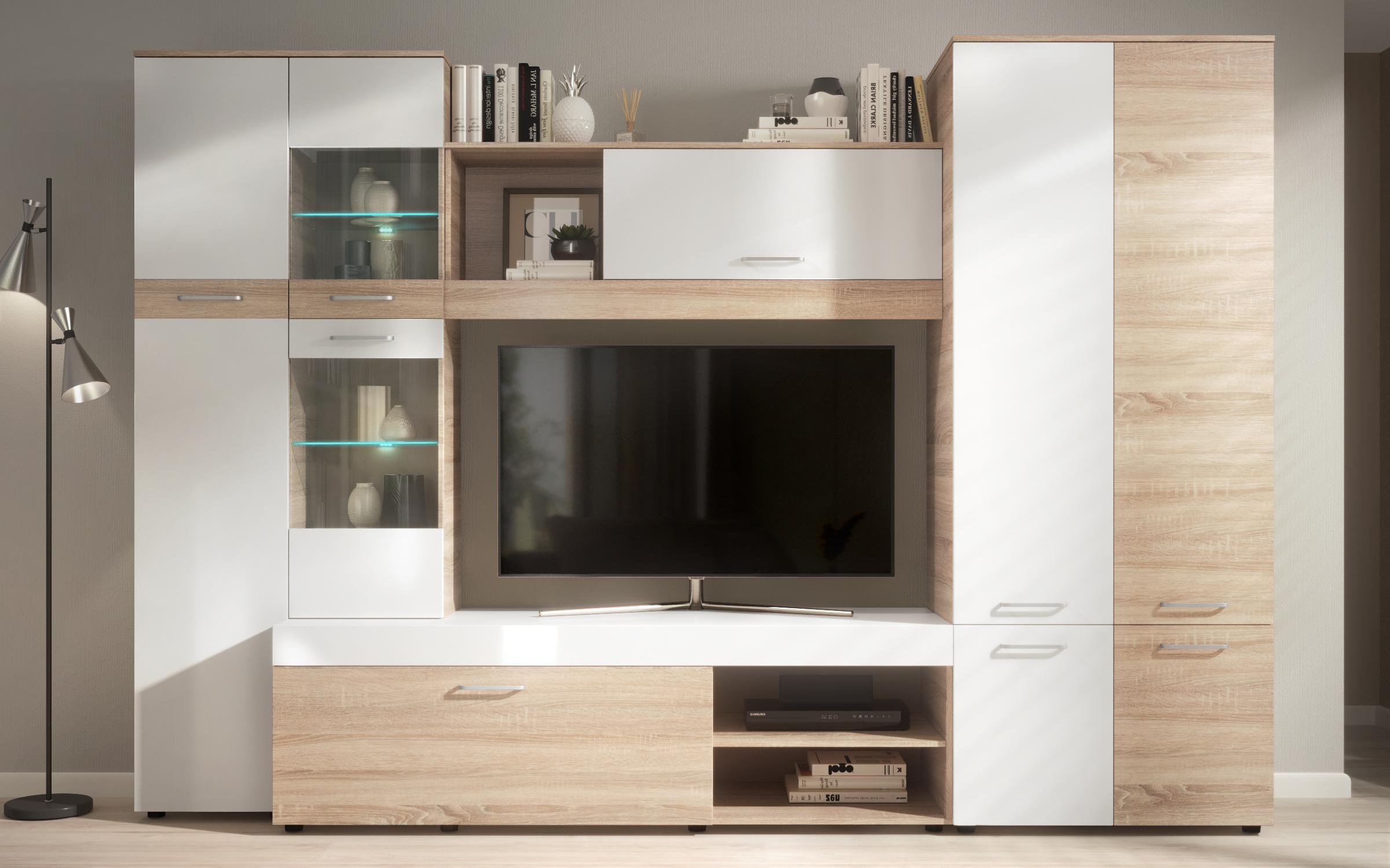 Секција + LED осветлување Капри, даб сонома + бел сјај  3
