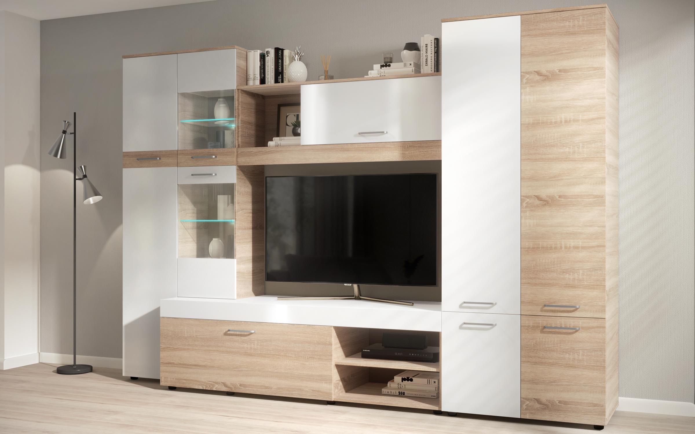 Секција + LED осветлување Капри, даб сонома + бел сјај  4