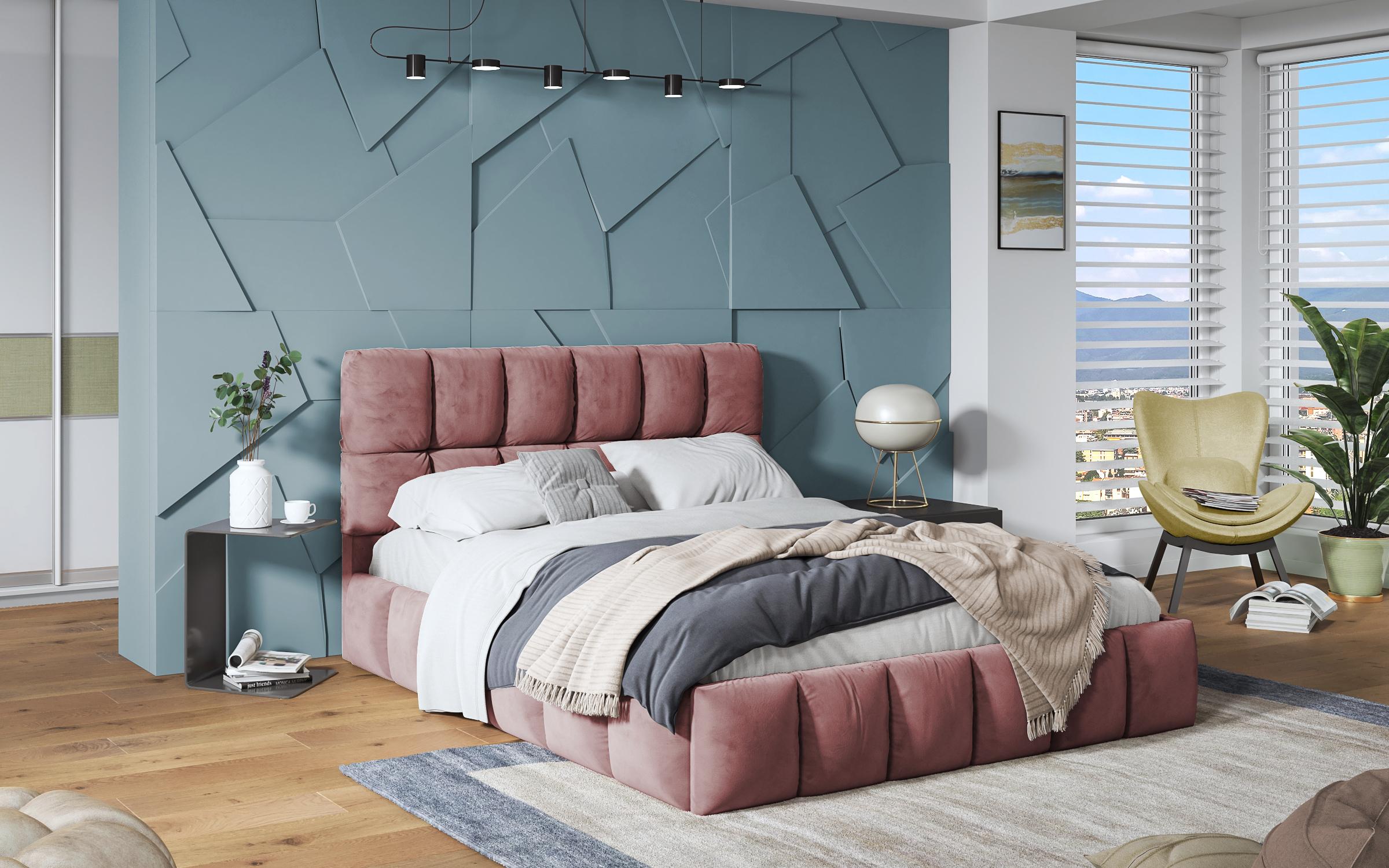 Луксузна спална Фиорела + душек, темно розева  1
