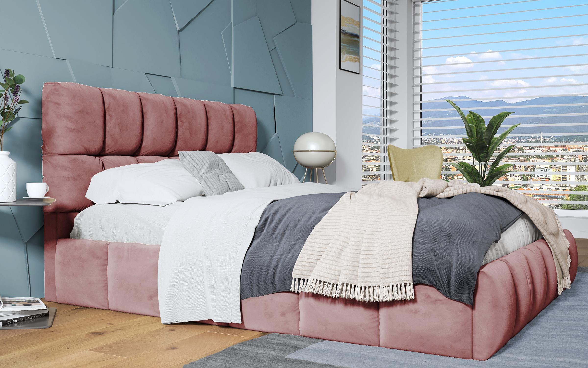 Луксузна спална Фиорела (без вкл. душек), темно розева  4