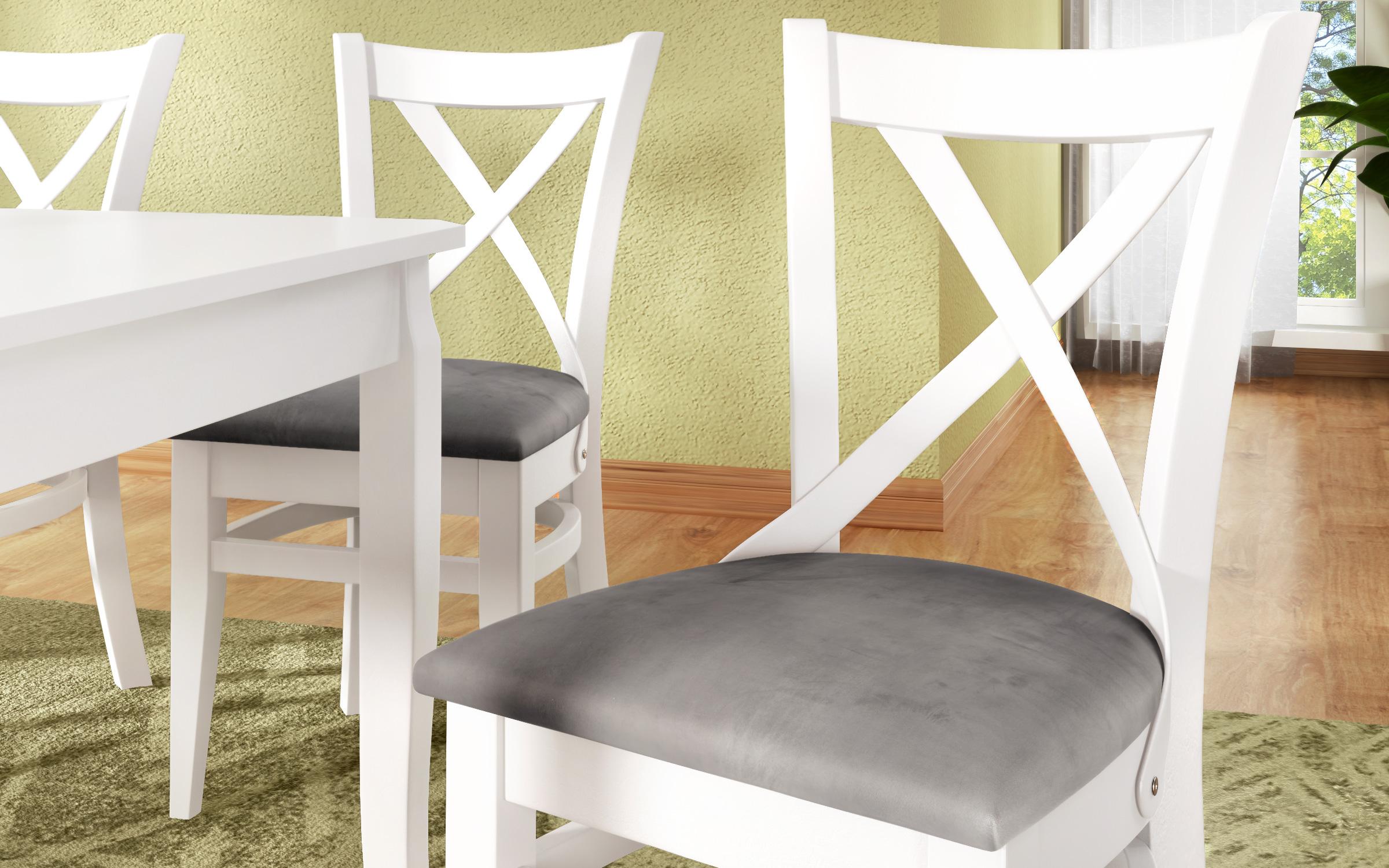 Трпезариски стол Долче, бел со седалка сива  3