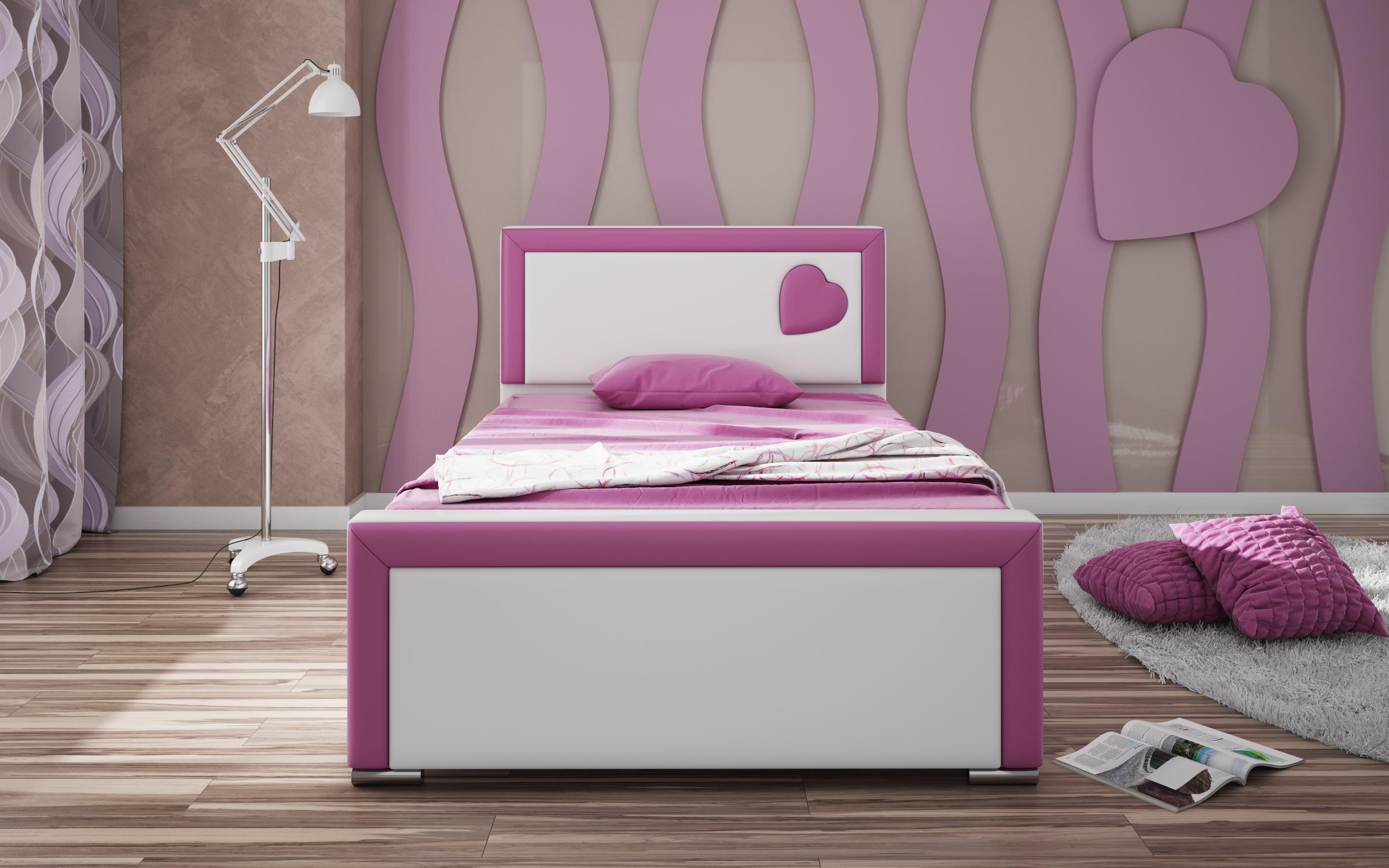 Детски кревет Елза (без вкл. душек), бела + розева кожа  2