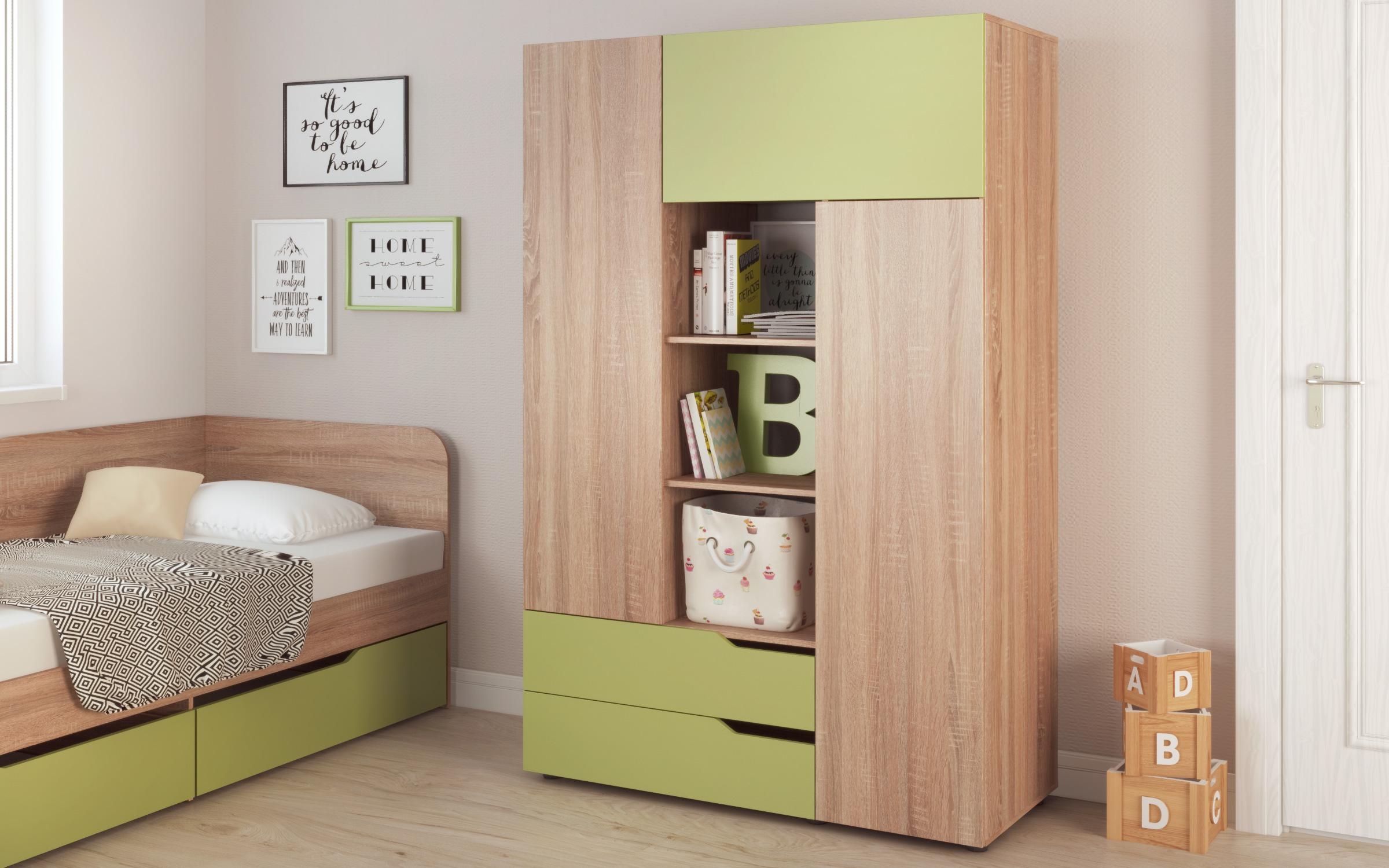 Комплет мебел за детска соба Феликс, даб сонома + зелен океан  4