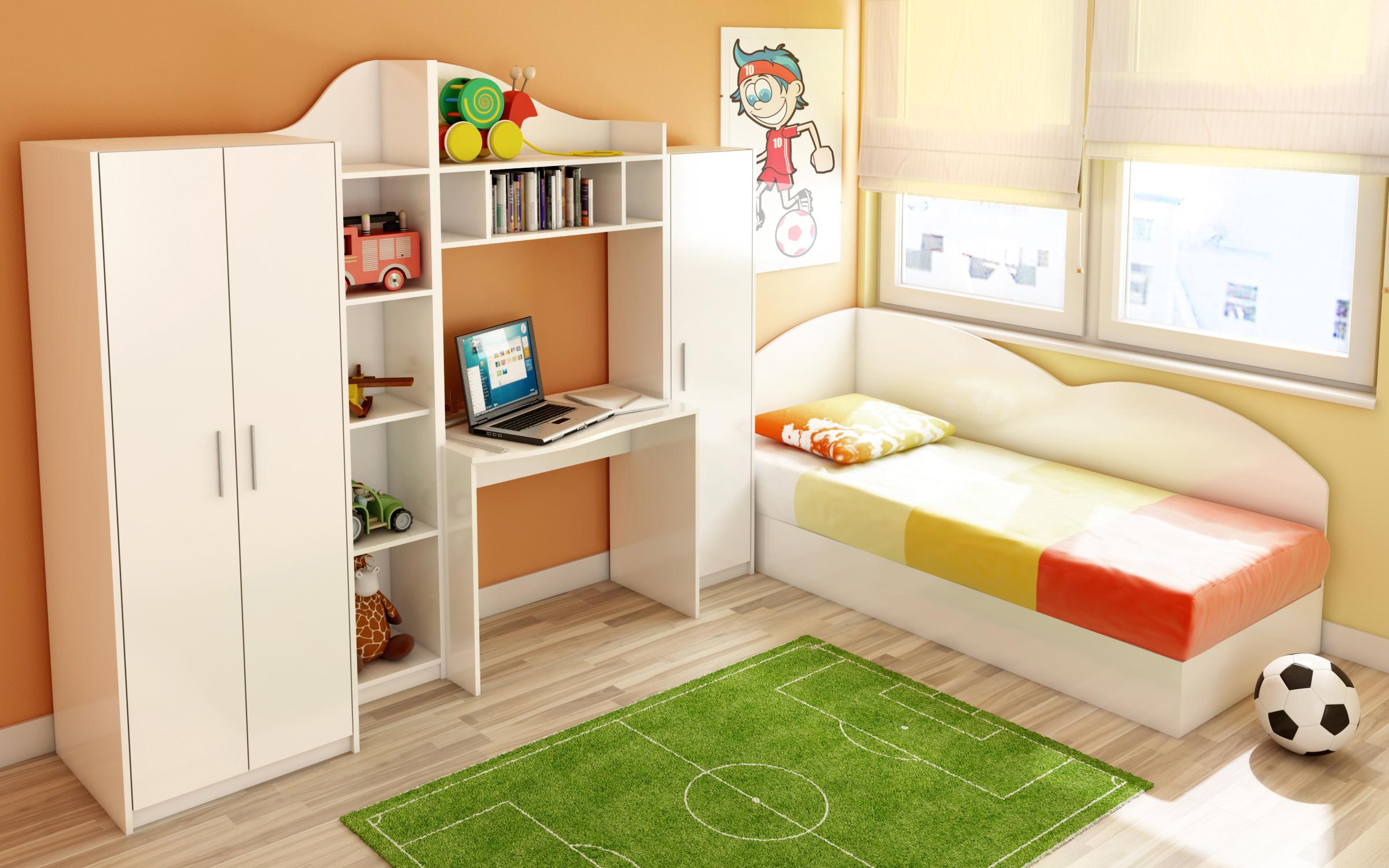 Комплет мебел за детска соба Али + душек 90/200, бел сјај  1