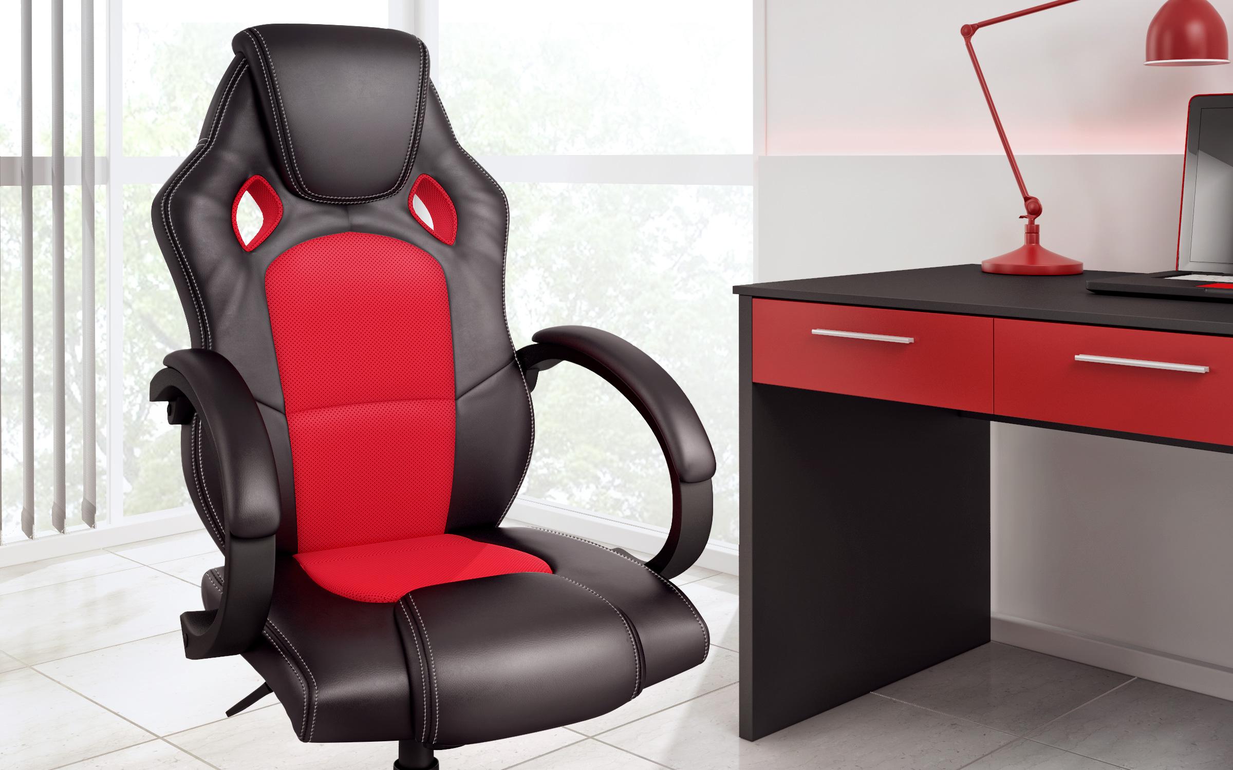Канцелариски стол Арден, црн + црвен  3