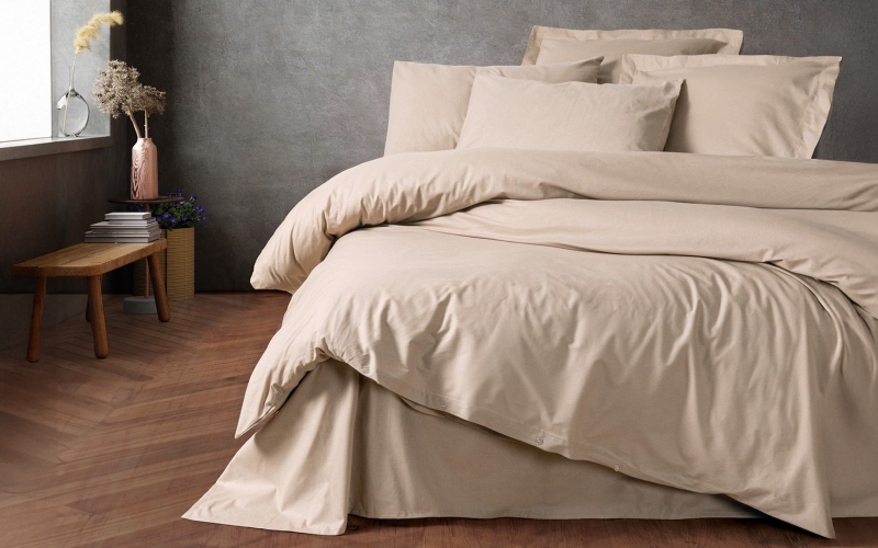 3 дела 160/220 см.; Ранфорс 100% Памук Постелнина  Plain Beige, беж  1