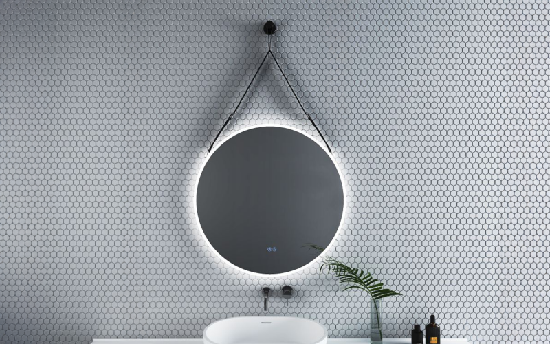 1909BLACK Огледало за бања со LED осветлување, 80/80 см  1