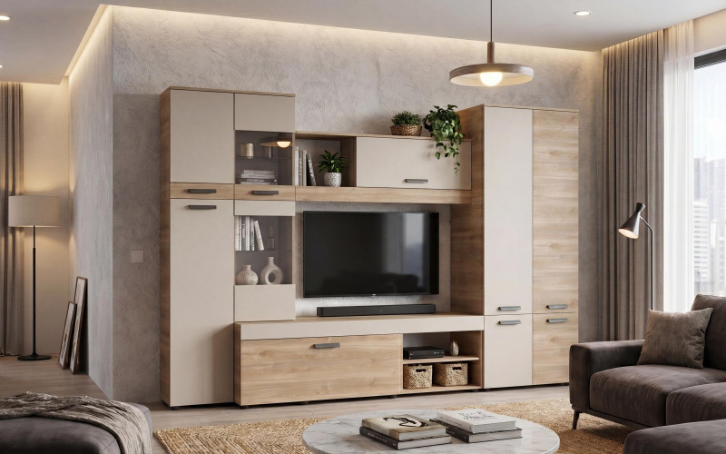 Секција + LED осветлување Капри, кашмир + даб Кастело меден  1