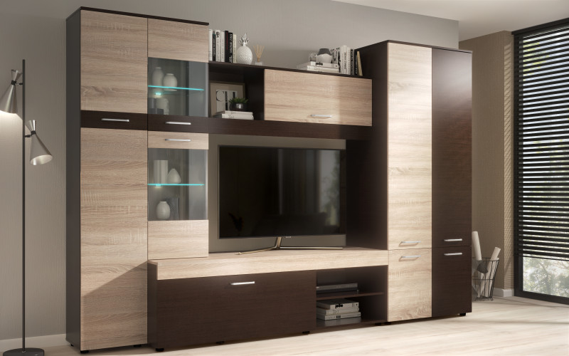 Секција + LED осветлување Капри, венге + даб сонома  1