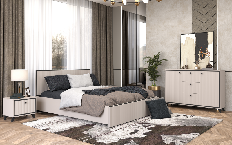 Спален комплет за душек 160/200 Тирена S, кашмир + црна  1